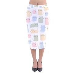 Cute Cat Colorful Cartoon Doodle Seamless Pattern Velvet Midi Pencil Skirt by Vaneshart