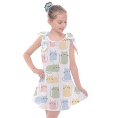 Cute Cat Colorful Cartoon Doodle Seamless Pattern Kids  Tie Up Tunic Dress by Vaneshart