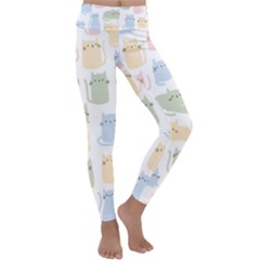 Cute Cat Colorful Cartoon Doodle Seamless Pattern Kids  Lightweight Velour Classic Yoga Leggings by Vaneshart