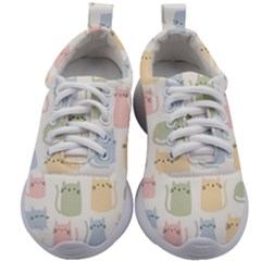 Cute Cat Colorful Cartoon Doodle Seamless Pattern Kids Athletic Shoes by Vaneshart