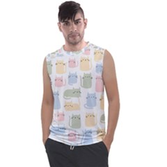 Cute Cat Colorful Cartoon Doodle Seamless Pattern Men s Regular Tank Top