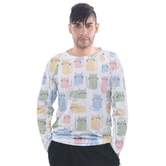 Cute Cat Colorful Cartoon Doodle Seamless Pattern Men s Long Sleeve Raglan Tee