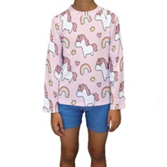 Cute Unicorn Rainbow Seamless Pattern Background Kids  Long Sleeve Swimwear by Vaneshart