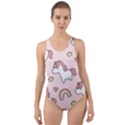 Cute unicorn rainbow seamless pattern background Cut-Out Back One Piece Swimsuit View1