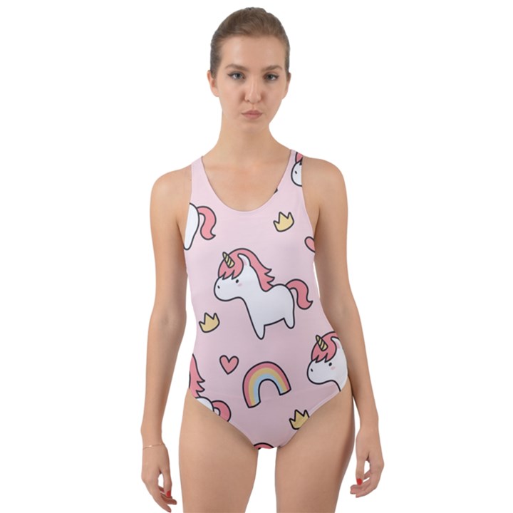 Cute unicorn rainbow seamless pattern background Cut-Out Back One Piece Swimsuit