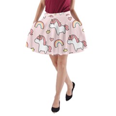 Cute Unicorn Rainbow Seamless Pattern Background A-line Pocket Skirt by Vaneshart