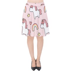 Cute Unicorn Rainbow Seamless Pattern Background Velvet High Waist Skirt by Vaneshart