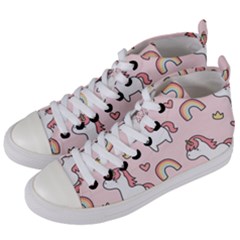 Cute Unicorn Rainbow Seamless Pattern Background Women s Mid-top Canvas Sneakers by Vaneshart