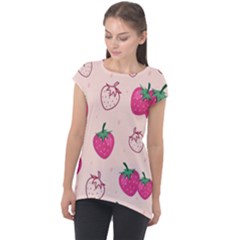 Seamless Strawberry Fruit Pattern Background Cap Sleeve High Low Top by Vaneshart