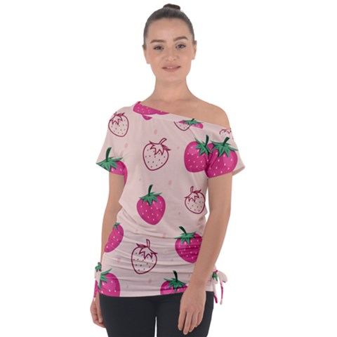 Seamless Strawberry Fruit Pattern Background Tie-up Tee by Vaneshart