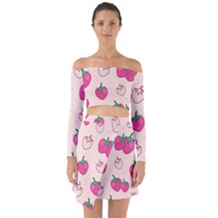 Seamless Strawberry Fruit Pattern Background Off Shoulder Top With Skirt Set by Vaneshart