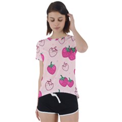 Seamless Strawberry Fruit Pattern Background Short Sleeve Foldover Tee