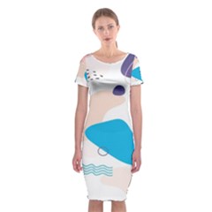 Hand Drawn Abstract Organic Shapes Background Classic Short Sleeve Midi Dress