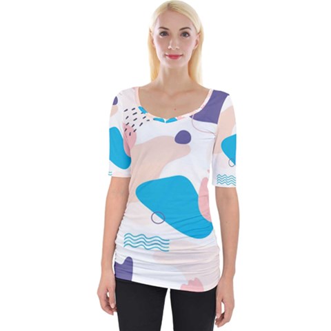 Hand Drawn Abstract Organic Shapes Background Wide Neckline Tee by Vaneshart