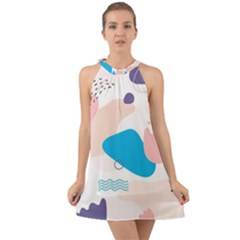 Hand Drawn Abstract Organic Shapes Background Halter Tie Back Chiffon Dress by Vaneshart