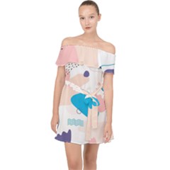 Hand Drawn Abstract Organic Shapes Background Off Shoulder Chiffon Dress by Vaneshart