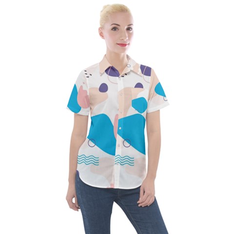 Hand Drawn Abstract Organic Shapes Background Women s Short Sleeve Pocket Shirt by Vaneshart