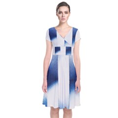 Blue Strips Short Sleeve Front Wrap Dress by Sparkle