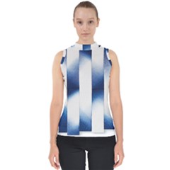 Blue Strips Mock Neck Shell Top by Sparkle