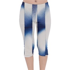 Blue Strips Velvet Capri Leggings  by Sparkle