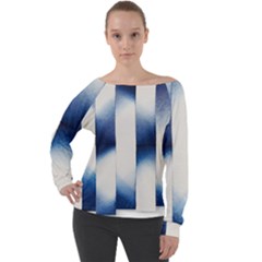 Blue Strips Off Shoulder Long Sleeve Velour Top