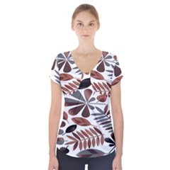 Shiny Leafs Short Sleeve Front Detail Top