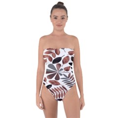 Shiny Leafs Tie Back One Piece Swimsuit