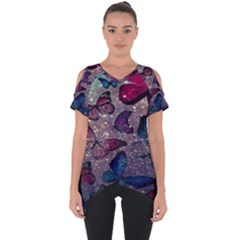 Glitter Butterfly Cut Out Side Drop Tee by Sparkle