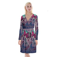 Glitter Butterfly Long Sleeve Velvet Front Wrap Dress by Sparkle