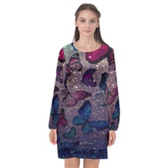 Glitter Butterfly Long Sleeve Chiffon Shift Dress  by Sparkle