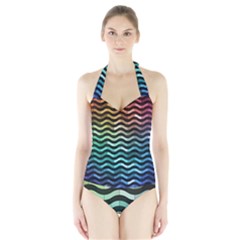 Digital Waves Halter Swimsuit by Sparkle