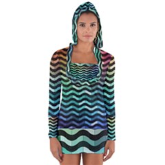 Digital Waves Long Sleeve Hooded T-shirt by Sparkle