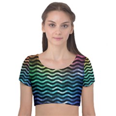 Digital Waves Velvet Short Sleeve Crop Top  by Sparkle