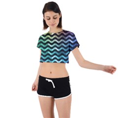 Digital Waves Tie Back Short Sleeve Crop Tee