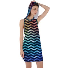 Digital Waves Racer Back Hoodie Dress