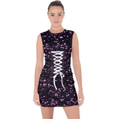 Digital Polka Lace Up Front Bodycon Dress