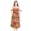 Spring Leafs Shoulder Tie Bardot Midi Dress View1