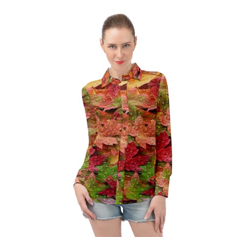 Spring Leafs Long Sleeve Chiffon Shirt by Sparkle