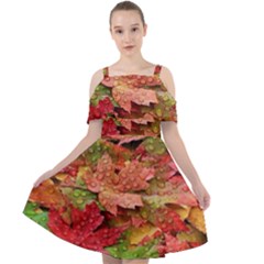 Spring Leafs Cut Out Shoulders Chiffon Dress