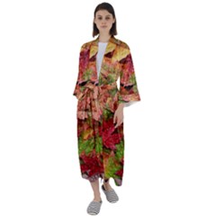 Spring Leafs Maxi Satin Kimono