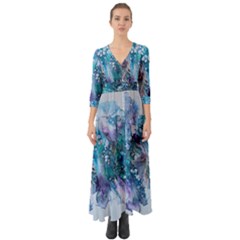 Sea Anemone  Button Up Boho Maxi Dress