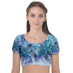 Sea Anemone  Velvet Short Sleeve Crop Top 