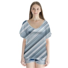 Modern Stripes Print V-neck Flutter Sleeve Top by dflcprintsclothing