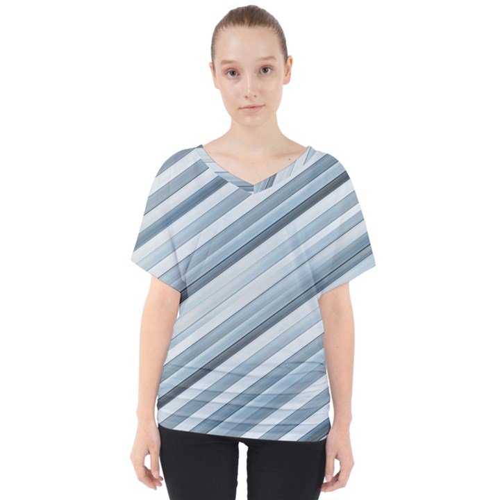 Modern Stripes Print V-Neck Dolman Drape Top