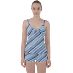 Modern Stripes Print Tie Front Two Piece Tankini