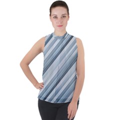 Modern Stripes Print Mock Neck Chiffon Sleeveless Top