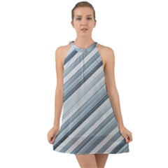 Modern Stripes Print Halter Tie Back Chiffon Dress