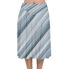 Modern Stripes Print Velvet Flared Midi Skirt