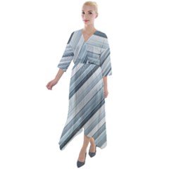 Modern Stripes Print Quarter Sleeve Wrap Front Maxi Dress