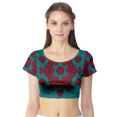 Cherry-blossom Mandala Of Sakura Branches Short Sleeve Crop Top by pepitasart